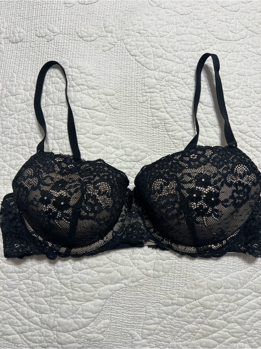 Gilligan OMalley Bra Size 36B Black Underwired Lined Adjustable Lace Floral  615